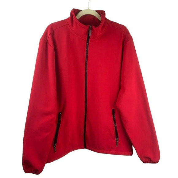 Departed SoftShell Jacekt Men Large Fleece Lined Front Zipper Pockets Red Black - Picture 1 of 6